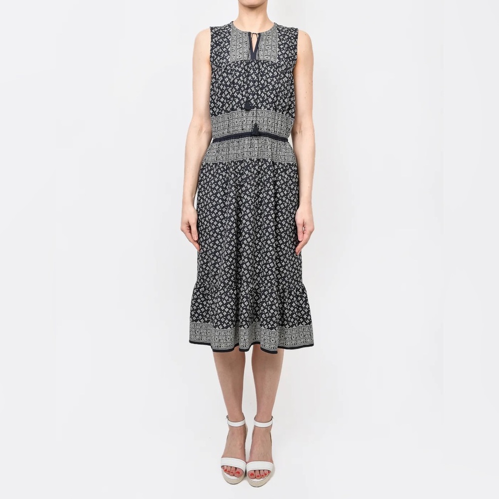 Sea New York 100% Silk sleeveless navy-white paisley dress size 2 US